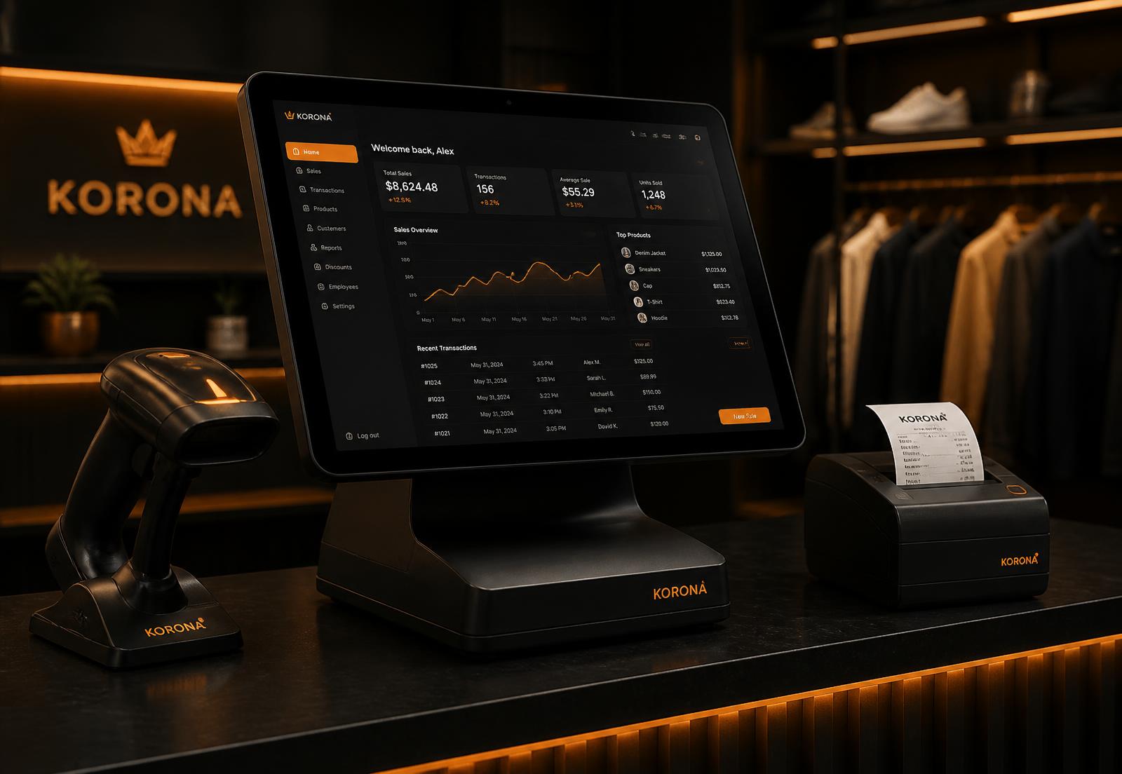 Exoders point of sale terminal with barcode scanner and thermal receipt printer