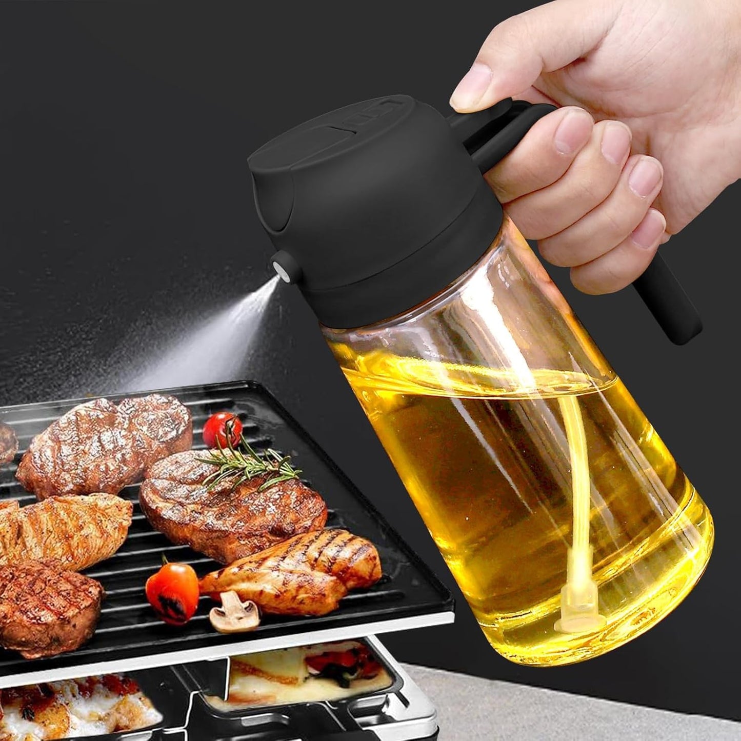 Oil Dispenser Bottle for Kitchen - 2 in 1 Olive Oil Dispenser and Oil Sprayer - 500ml Olive Oil Bottle - Oil Sprayer for Cooking, Kitchen, Salad, Barbecue 1 Pcs