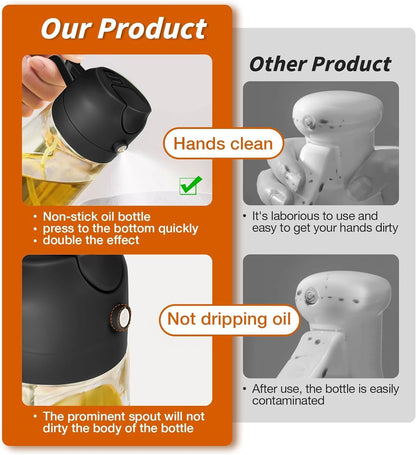 Oil Dispenser Bottle for Kitchen - 2 in 1 Olive Oil Dispenser and Oil Sprayer - 500ml Olive Oil Bottle - Oil Sprayer for Cooking, Kitchen, Salad, Barbecue 1 Pcs